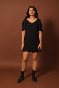 Thumbnail for Stella Black on Black Embroidered Georgette Mini Dress