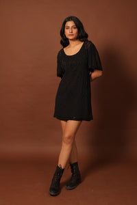 Thumbnail for Stella Black on Black Embroidered Georgette Mini Dress